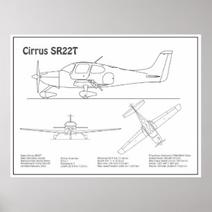 Affiche Cirrus SR22T - Plans de dessin du plan d'avion BD