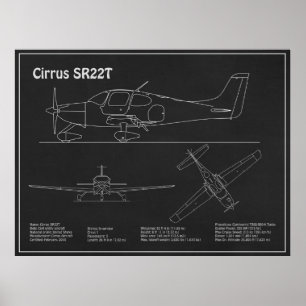 Affiche Cirrus SR22T - Plans de dessin du plan d'avion PD