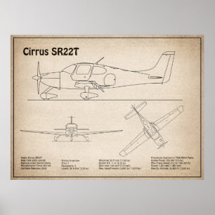 Affiche Cirrus SR22T - Plans de dessin du plan directeur d