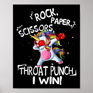 Affiche Ciseaux de papier roche Throat Punch I Win Unicorn