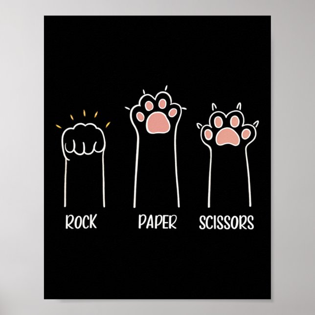Affiche Ciseaux Papier Rocher Paw Cute Chat Animal Jeu (Devant)