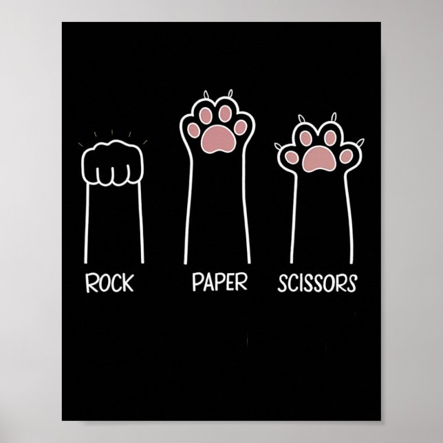 Affiche Ciseaux Papier Rocher Paw Game Chat Aimer Animal E (Devant)