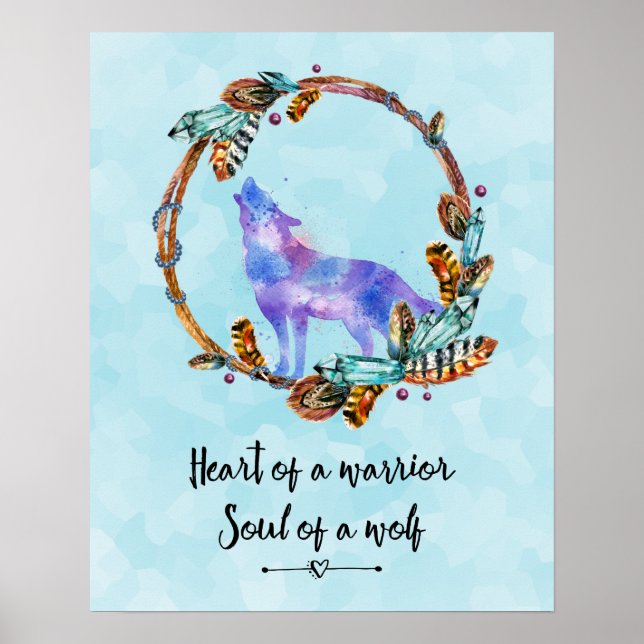 Affiche Citation à l'aquarelle Howling Wolf Boho Style (Devant)