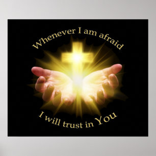 Affiche Citation biblique avec des mains tenant une croix