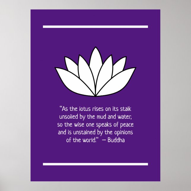 Affiche Citation blanche de fleurs de lotus et de bouddha (Devant)