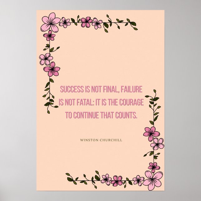 Affiche Citation Courageuse Imprimée – Motivation Florale  (Devant)