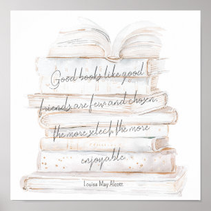 Affiche Citation d'amitié et de livres à l'aquarelle blanc