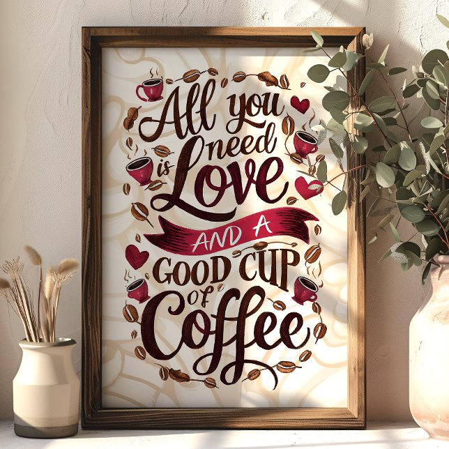 Affiche Citation d'amour et de café avec haricots de coeur (Créateur téléchargé)