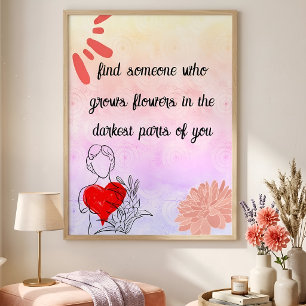 Affiche Citation d'amour personnalisée Art floral rose et 