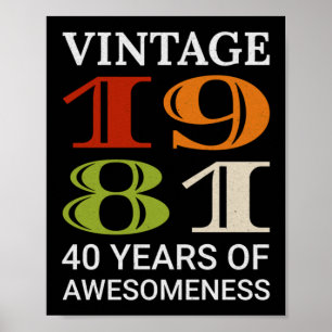 Affiche Citation de 40e anniversaire Vintage 1981 Idée Cad