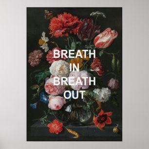 Affiche Citation De Beathing Mindful + Peinture De Fleurs 