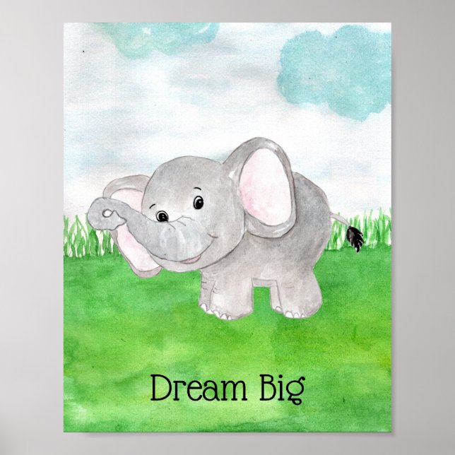 Affiche Citation de bébé éléphant mignon qui rêve grand po (Devant)