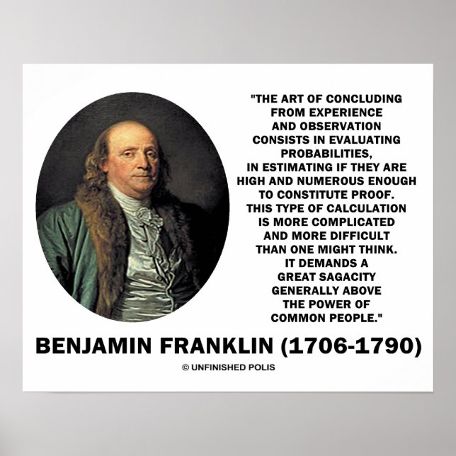 Affiche Citation de Benjamin Franklin évaluant les probabi (Devant)