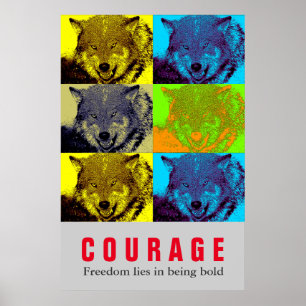 Affiche Citation de courage motivationnel Wolf Pop Art