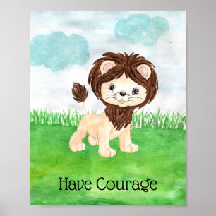 Affiche Citation de courage pour la nurserie de bébé lion 