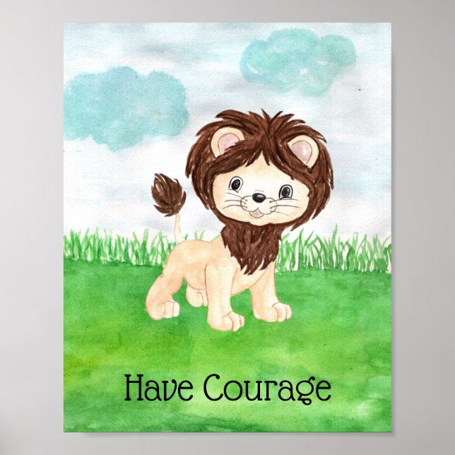 Affiche Citation de courage pour une nurserie de bébé lion (Devant)