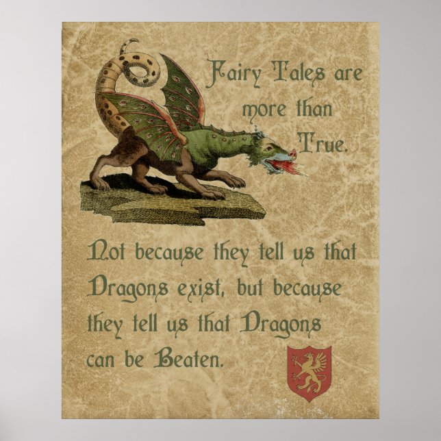 Affiche Citation de dragon inspirant Parchemin antique (Devant)