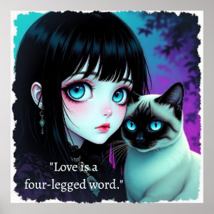 Affiche Citation de fille anime et chat siamois