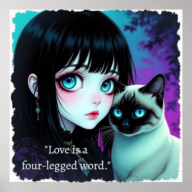 Affiche Citation de fille anime et chat siamois  (Devant)