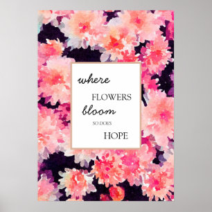Affiche Citation de fleur inspirante à l'aquarelle rose te