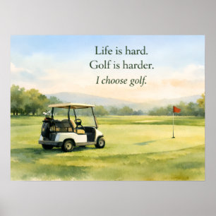 Affiche Citation de golf avec chariot de golf sur le vert