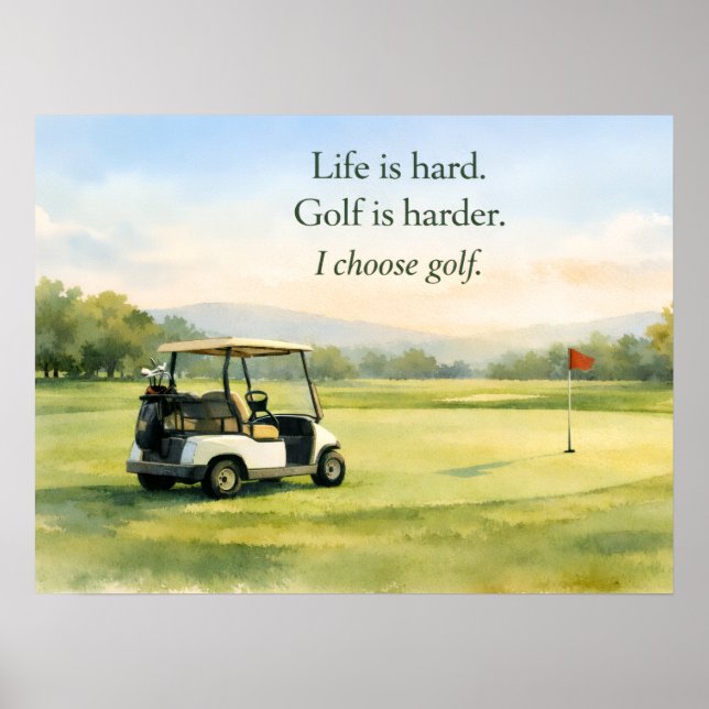 Affiche Citation de golf avec chariot de golf sur le vert  (Devant)