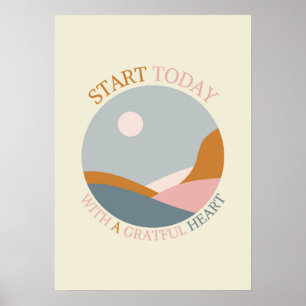 Affiche Citation de gratitude boho – Commencez aujourd'hui