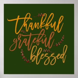 Affiche Citation de gratitude reconnaissant bénie verte