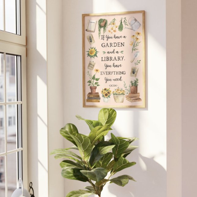 Affiche Citation de jardinage et de bibliothèque Tournesol (Lifestyle photo)