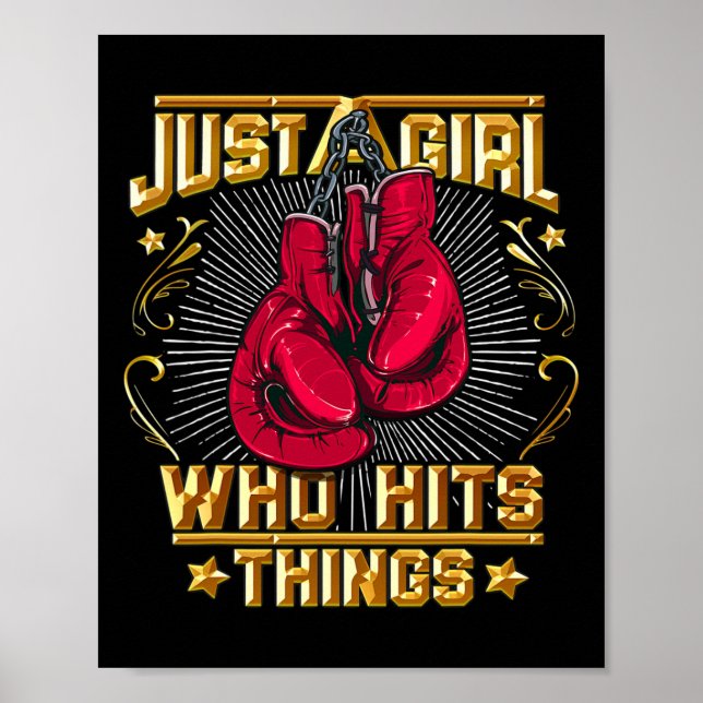 Affiche Citation de kickboxing boxe thaï juste une fille q (Devant)