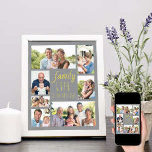 Affiche Citation de la vie de famille - Collage photo gris
