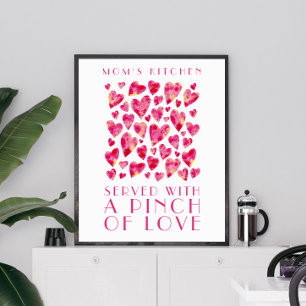 Affiche Citation de l'amour du cœur rose de la cuisine de