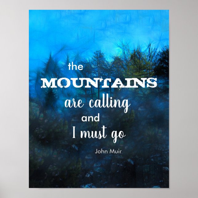 Affiche Citation de Mountains Art Calling sur le bleu fonc (Devant)