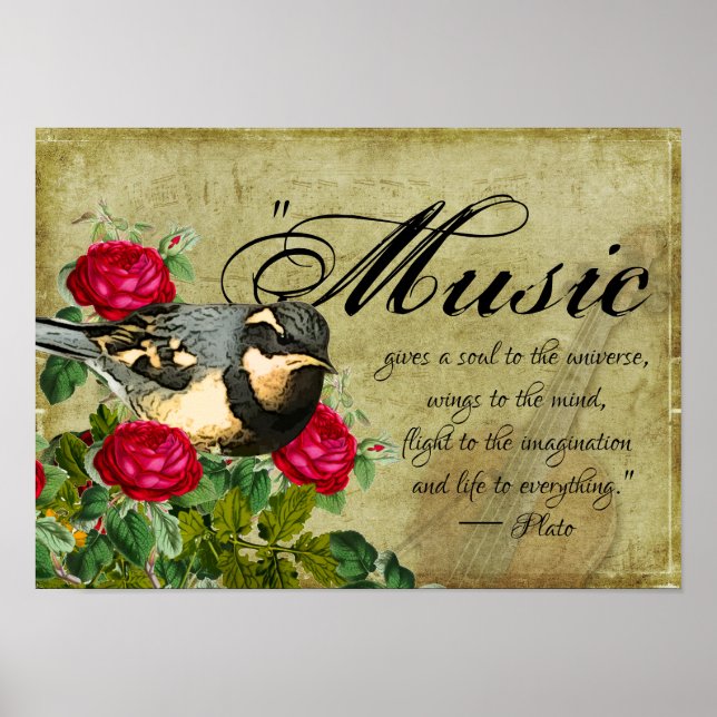 Affiche Citation de musique, Rose et ornithologie, Violon  (Devant)