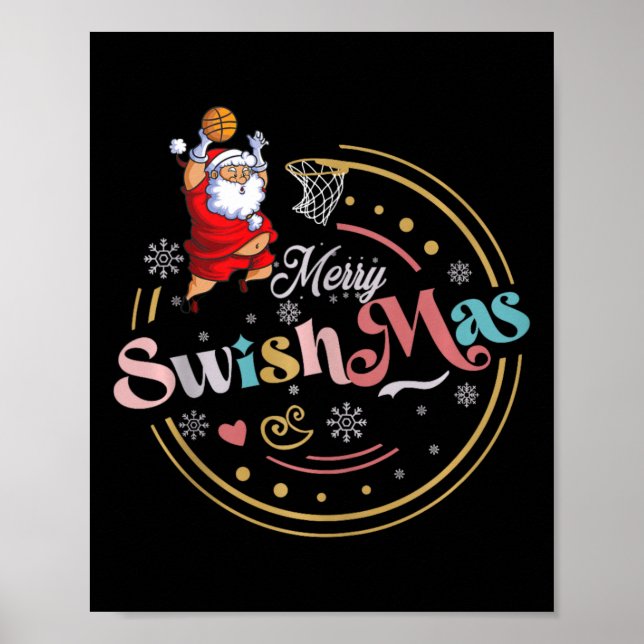Affiche Citation de Noël de basket-ball amusante Joyeux Sw (Devant)