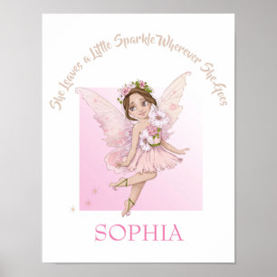 Affiche Citation de nurserie Mignonne Fée Rose Paillettes 