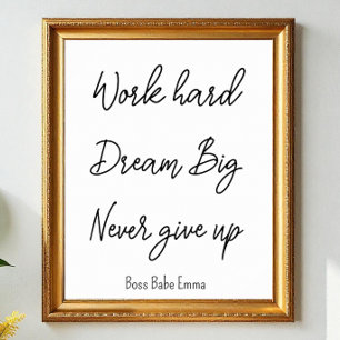 Affiche Citation de succès en noir blanc Travail Salle de