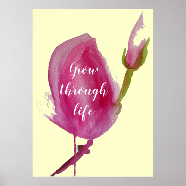 Affiche Citation de vie Fleur rose Magnolia rose (Devant)