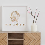 Affiche Citation de Wander Gold Globe pour les amateurs de<br><div class="desc">Un design minimaliste moderne d'un dessin de globe cool et le mot errer dans un style faux or.</div>