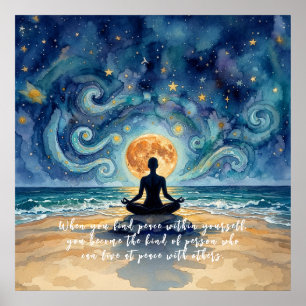 Affiche Citation de Yoga Méditation Ciel Nocturne Étoilé L