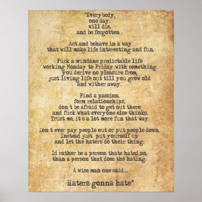 Affiche Citation de Zyzz motivationnelle sur la vie (Devant)