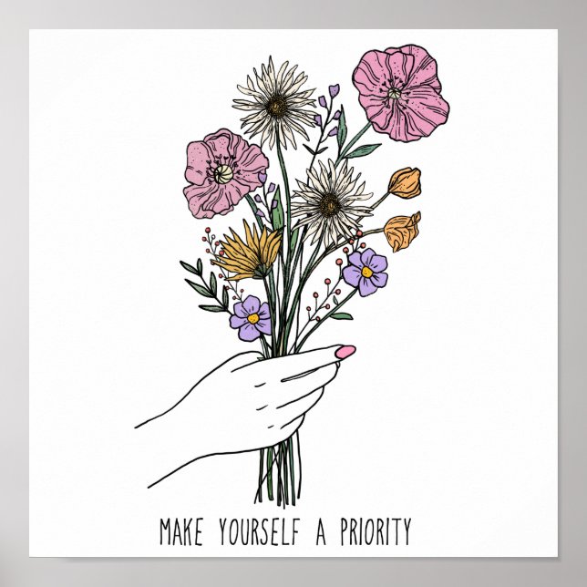Affiche Citation d'inspiration motivationnelle Fleurs dess (Devant)