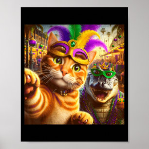 Affiche Citation drôle de Mardi Gras selfie chat alligator
