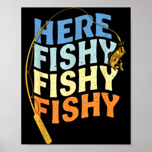 Affiche Citation drôle de pêche Graphique vintage ici Pois