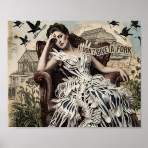 Affiche Citation drôle Femme vintage dans une robe à fourc