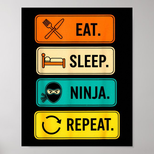 Affiche Citation drôle Ninja de sommeil Répéter Sarcastiqu (Devant)