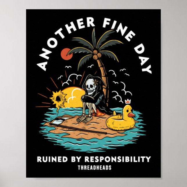 Affiche Citation drôle rétro Squelette de plage Un autre j (Devant)