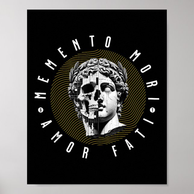 Affiche Citation du stoïcisme crânien Memento Mori Amor Fa (Devant)