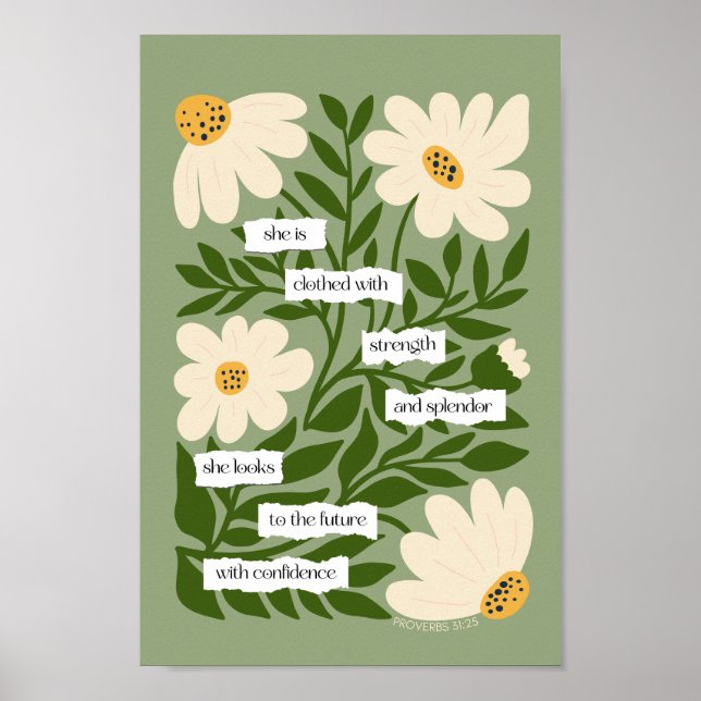 Affiche Citation Écriture Inspiration Verte Bible Florale (Devant)