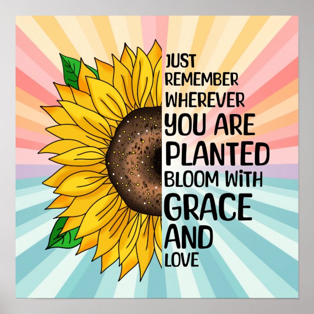Affiche Citation et tournesol tiré à la main (Devant)